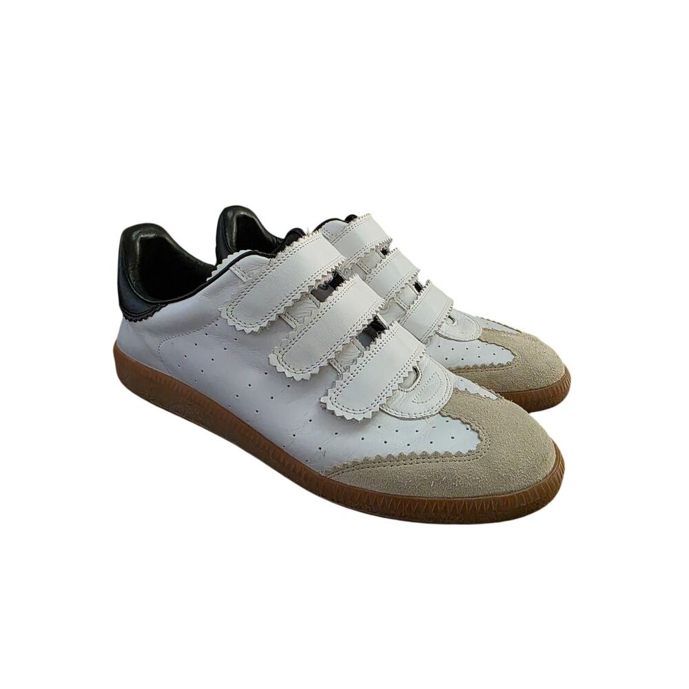 Isabel Marant Beth Grip Strap Sneakers White Leather and Suede Size 40